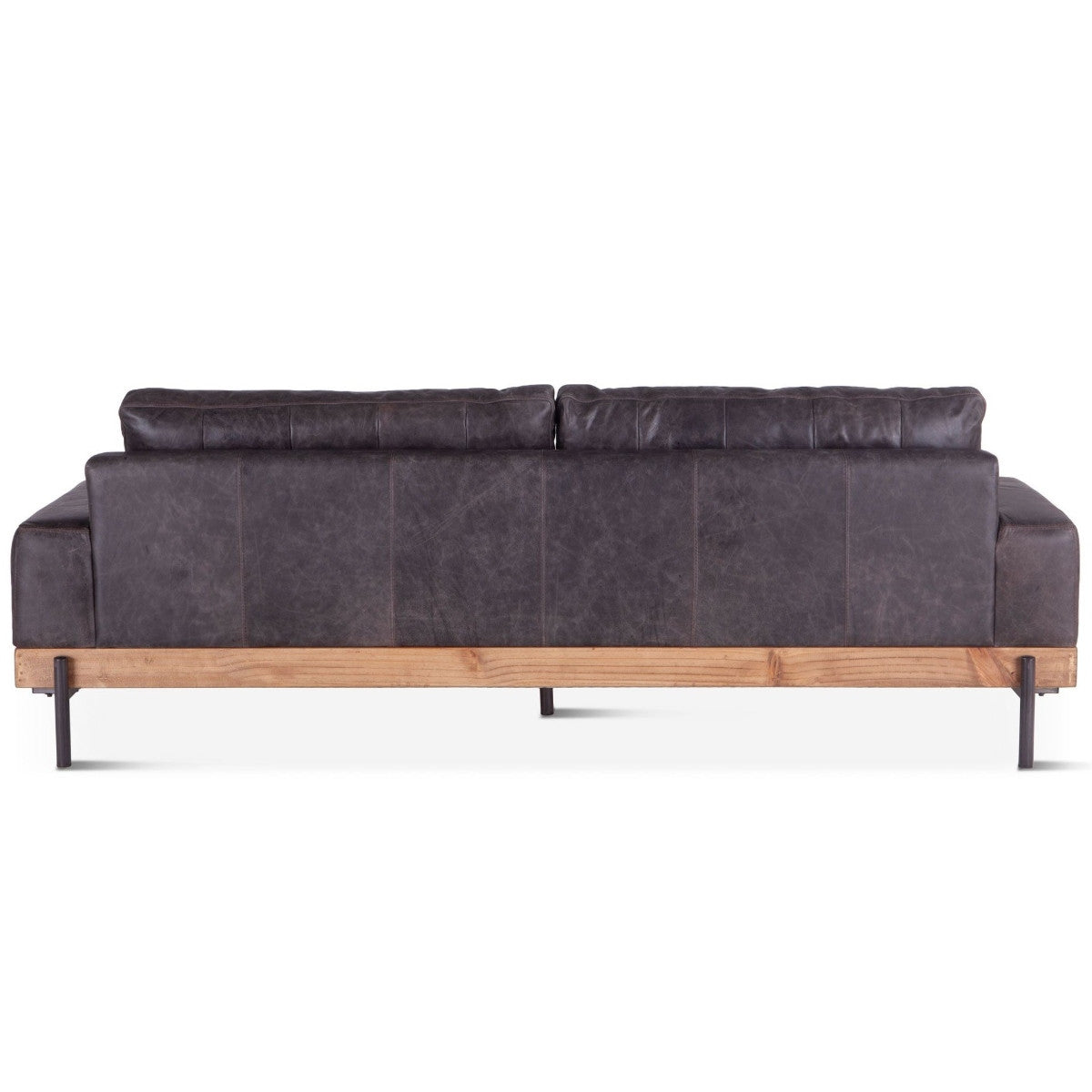 Loft Retro Industrial Black Leather Sofa 94"