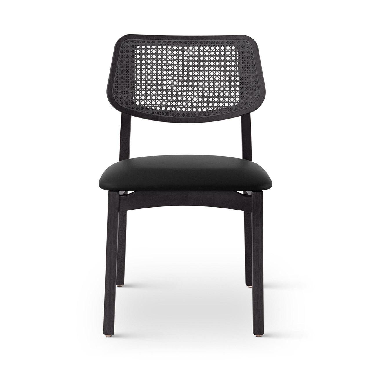Modern Brazilian - Beth - Cane Side Chair - Shimmy Black Vinyl Seat - Ebano Frame - Ebano Cane Webbing