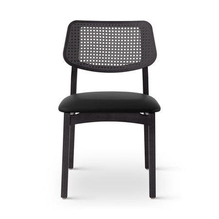 Modern Brazilian - Beth - Cane Side Chair - Shimmy Black Vinyl Seat - Ebano Frame - Ebano Cane Webbing
