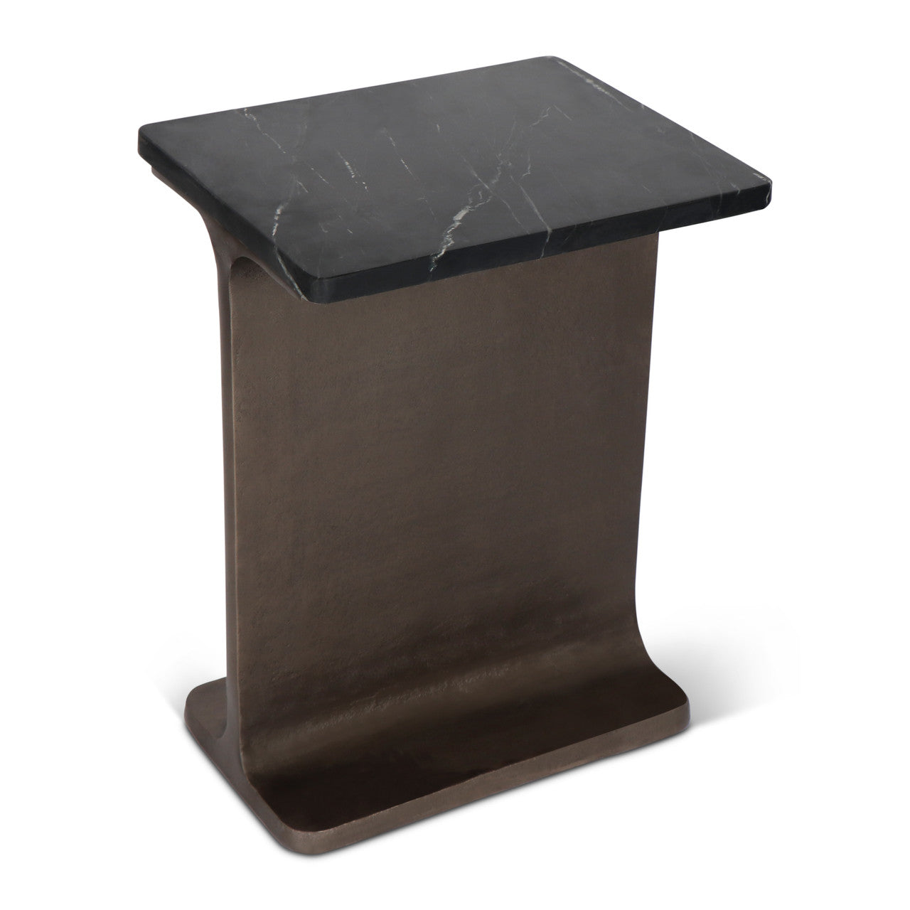 Marbelle - I-Beam Marble Side Table - Fantasy Black/Bronze Finish