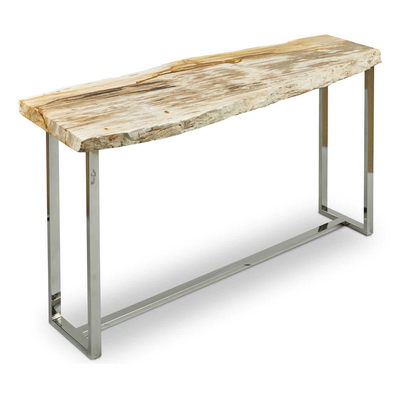 Relique - Raw Console - Polished Stainless Steel Frame - Natural Light Top