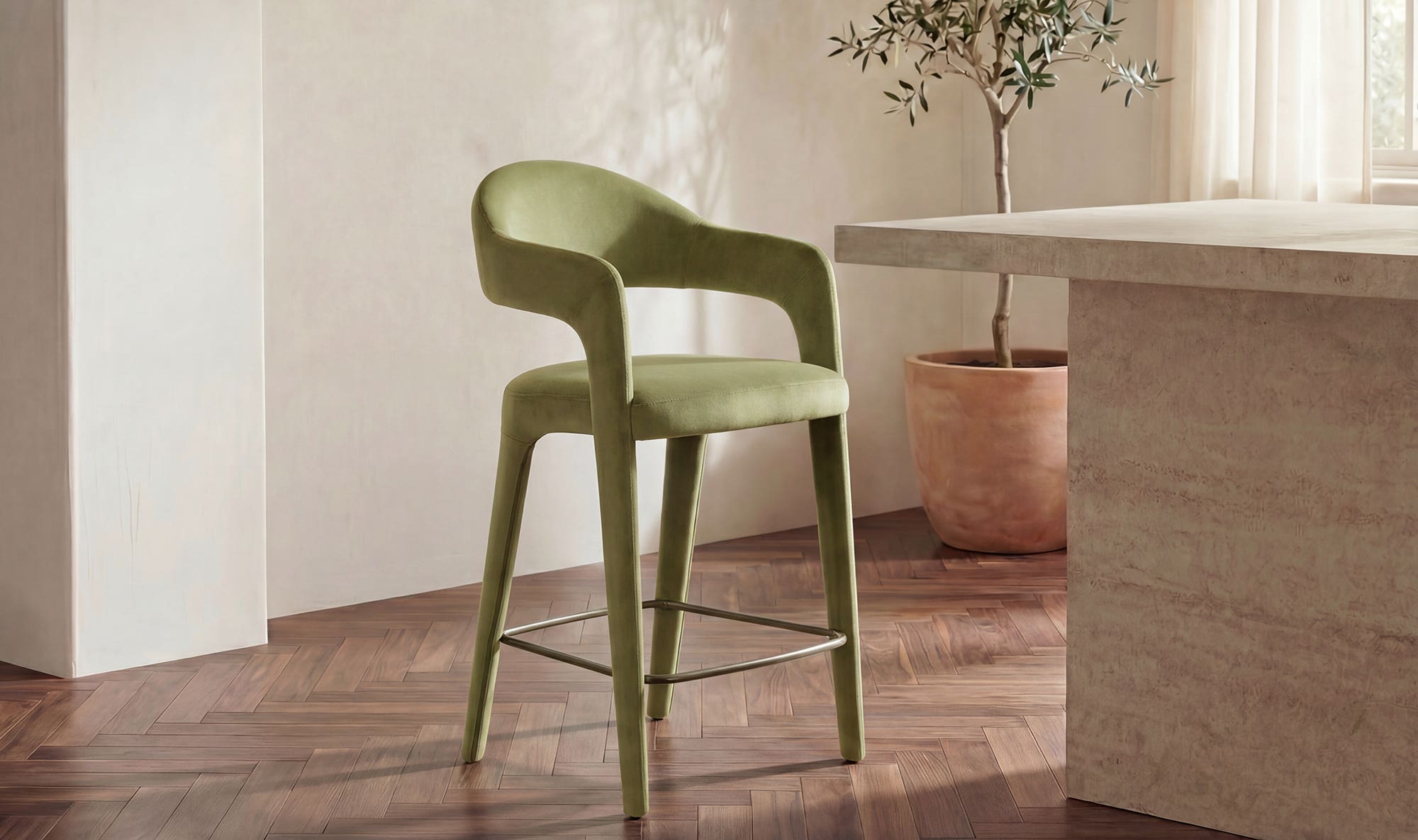 Martens Counter Stool Green Velvet by Moe's Home Collection - view 5