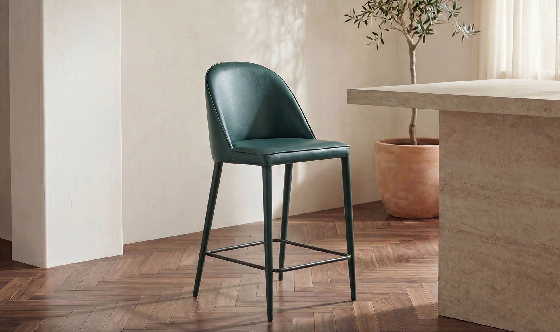 Burton Counter Stool Dark Teal Vegan Leather by Moe's Home Collection - view 5