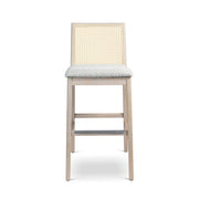 Modern Brazilian - Nardia - Cane Bar Stool - Bouclé Crafted Glaze Seat - Nevoa Frame - Natural Cane Webbing