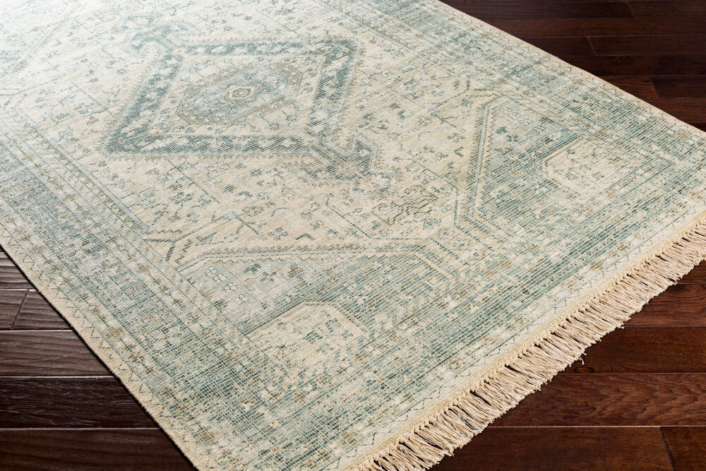 Zainab Dark Green/White Handmade Rug ZAI-2303 - corner