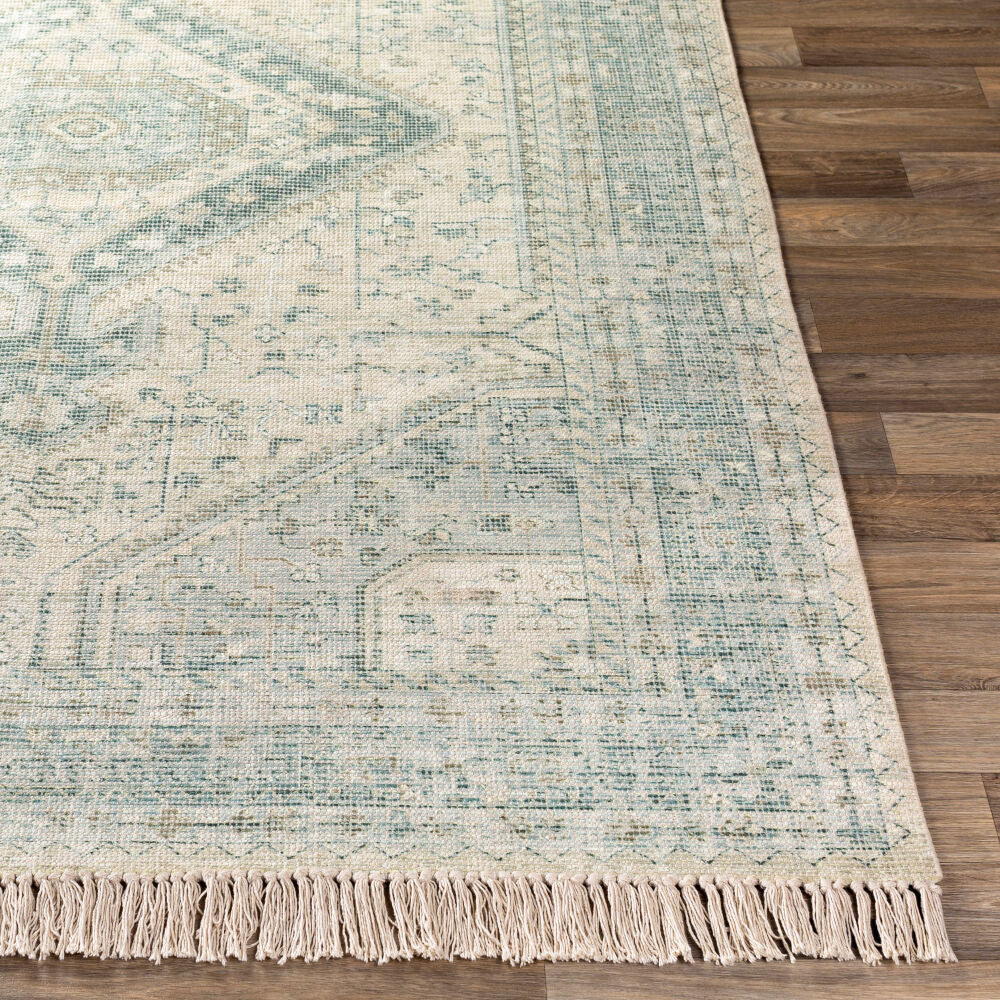 Zainab Dark Green/White Handmade Rug ZAI-2303 - front
