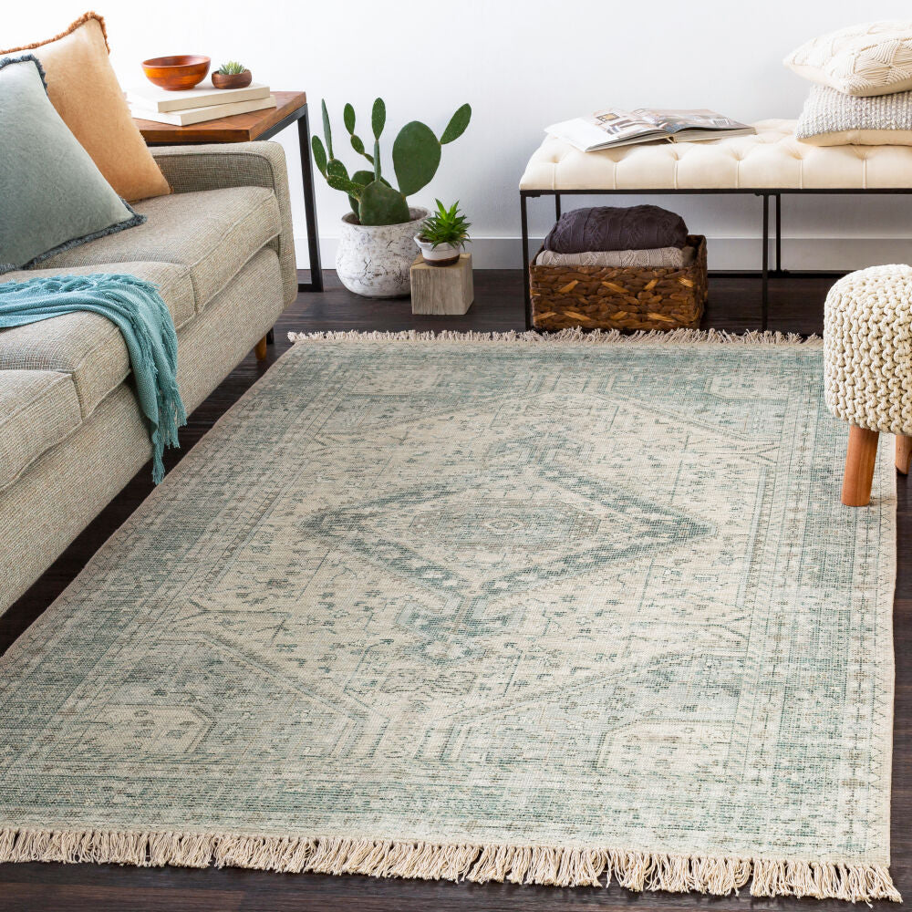 Zainab Dark Green/White Handmade Rug ZAI-2303 - roomscene
