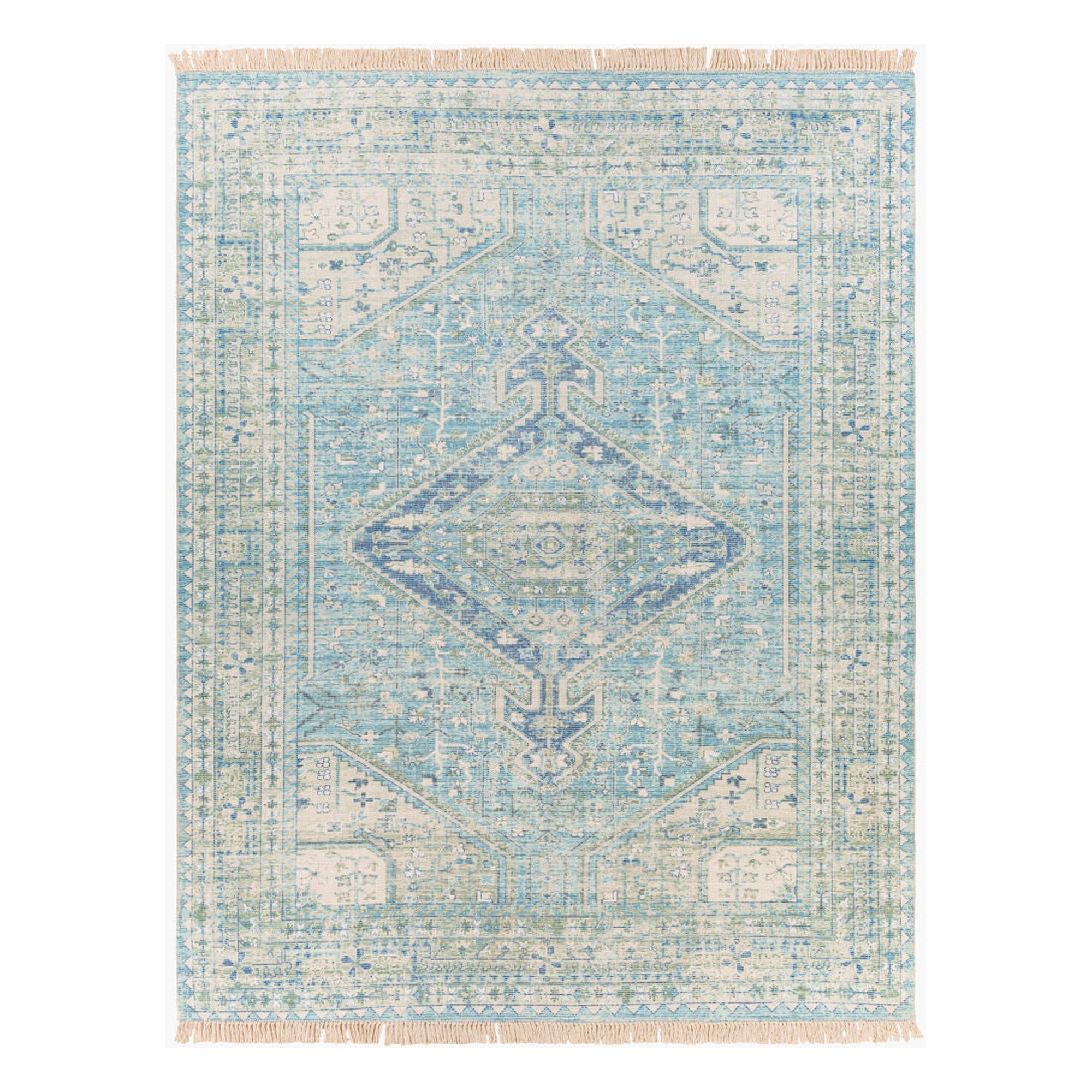 Zainab Aqua/White Handmade Rug - 2' x 3'