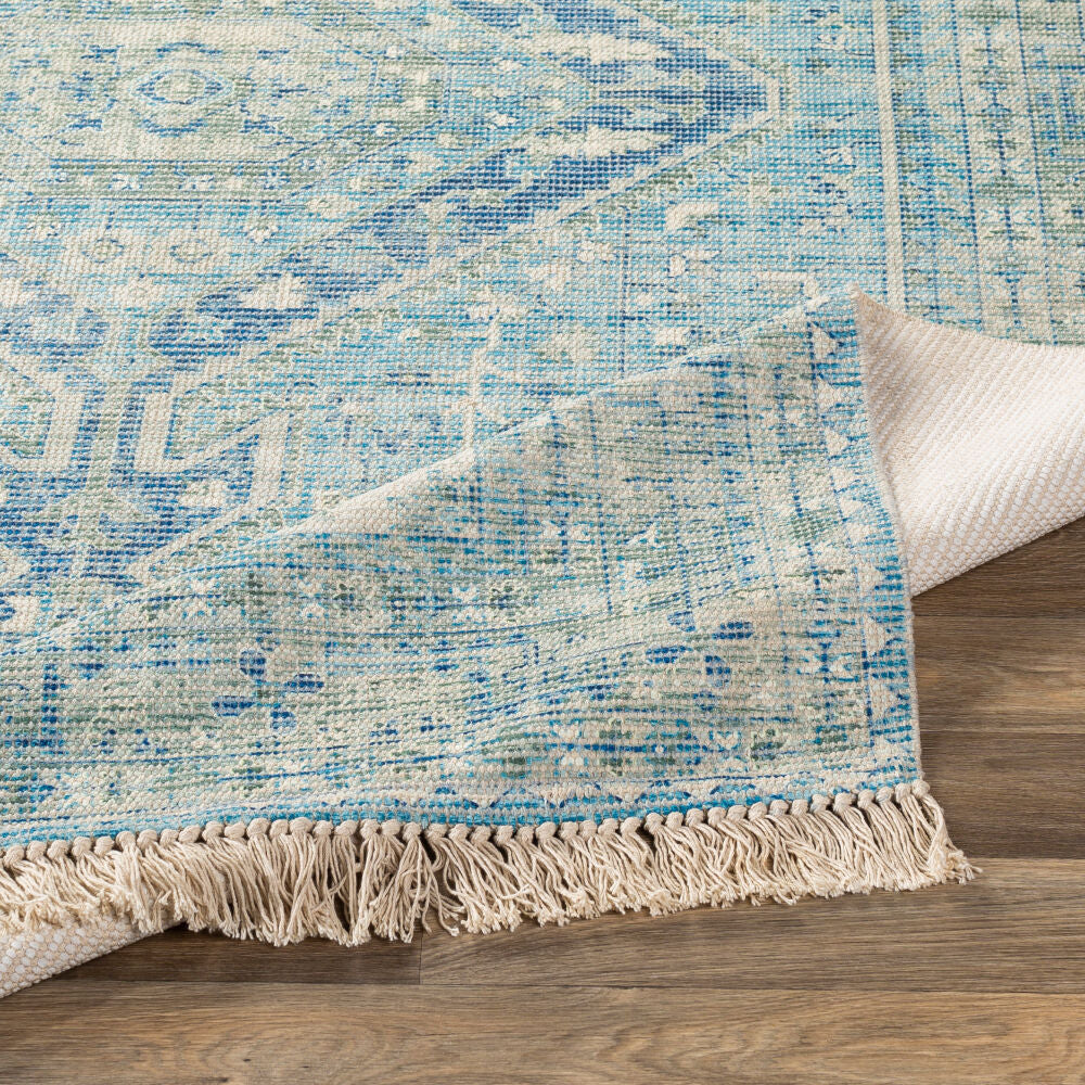 Zainab Aqua/White Handmade Rug - fold