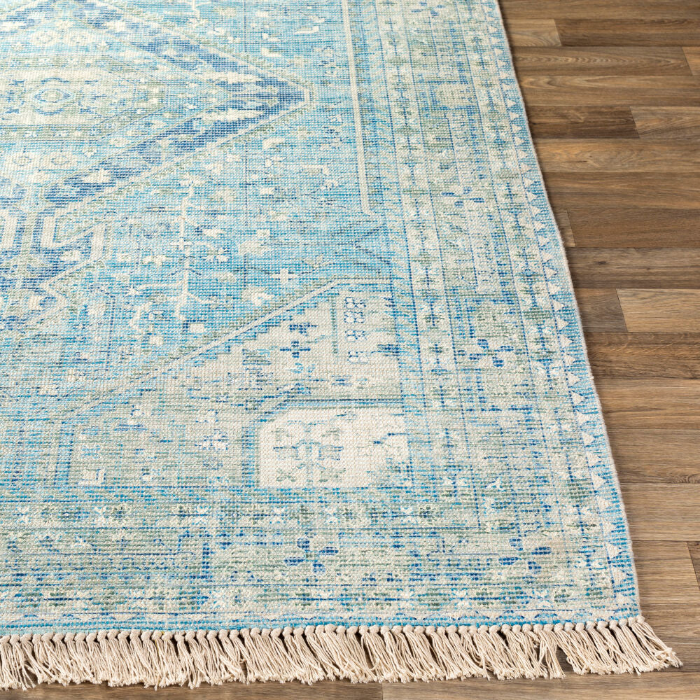 Zainab Aqua/White Handmade Rug - front