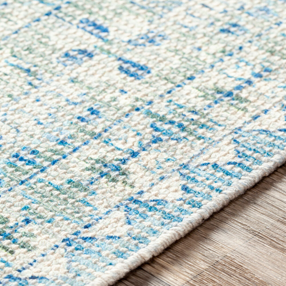 Zainab Aqua/White Handmade Rug - texture