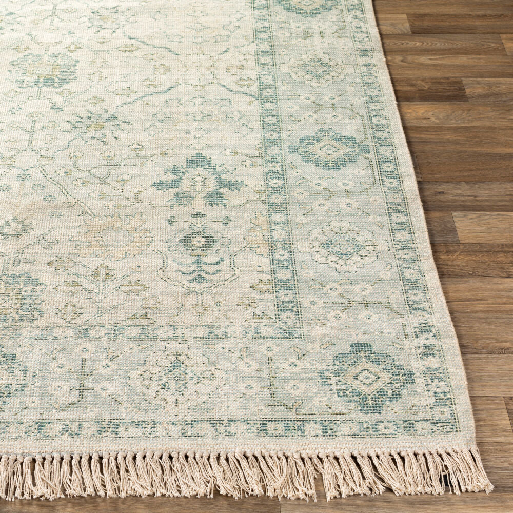 Zainab Dark Green/White Handmade Rug ZAI-2308 - front