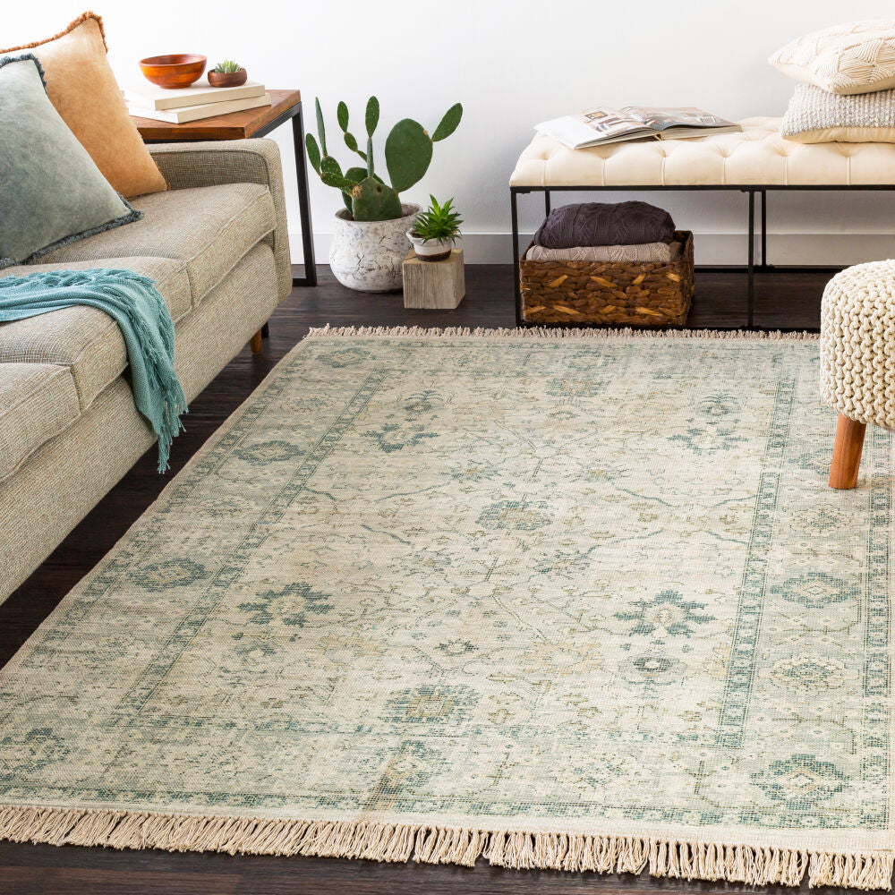 Zainab Dark Green/White Handmade Rug ZAI-2308 - roomscene