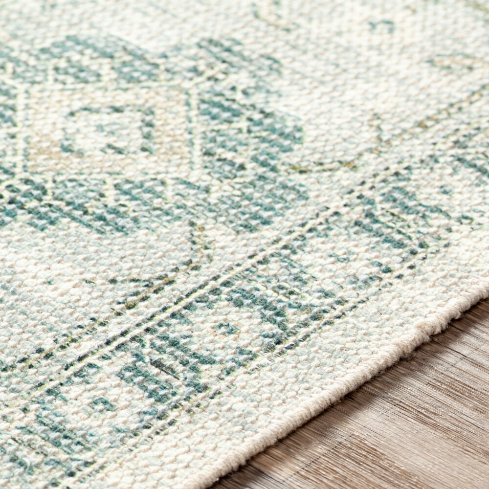Zainab Dark Green/White Handmade Rug ZAI-2308 - texture