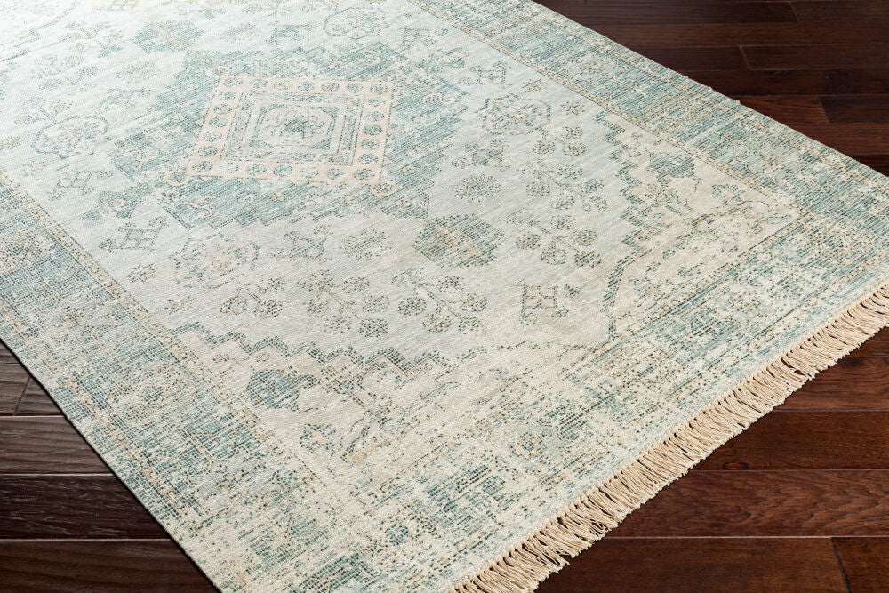 Zainab Dark Green/White Handmade Rug ZAI-2311 - corner