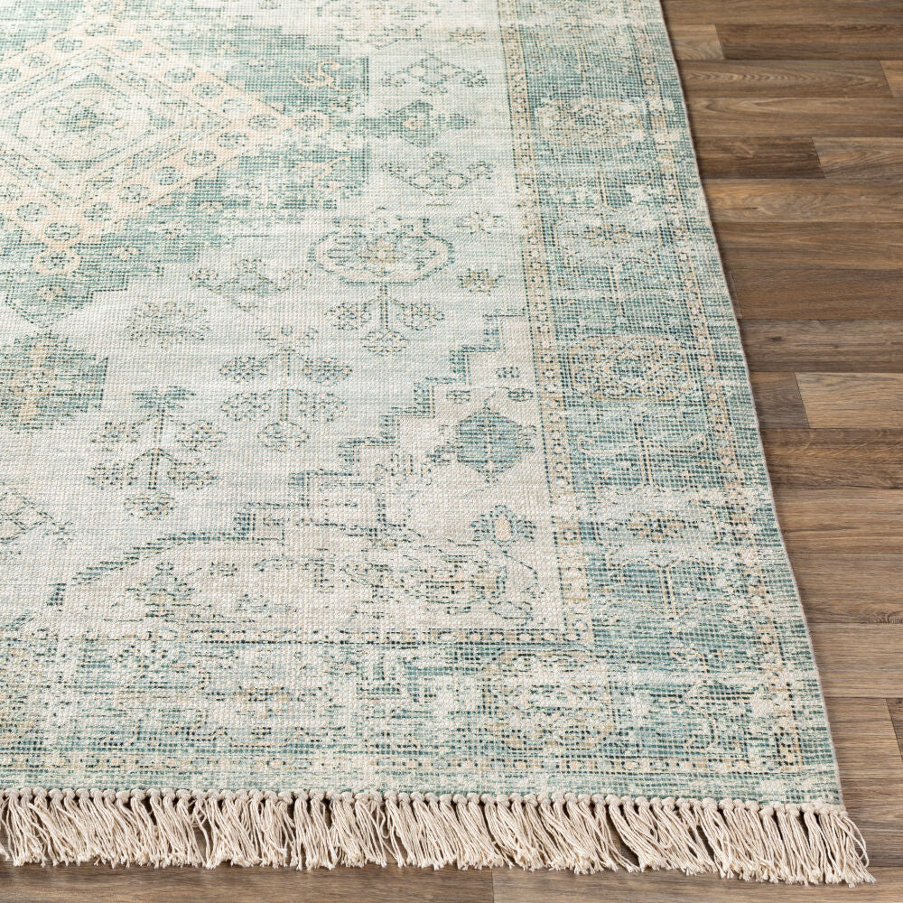 Zainab Dark Green/White Handmade Rug ZAI-2311 - front