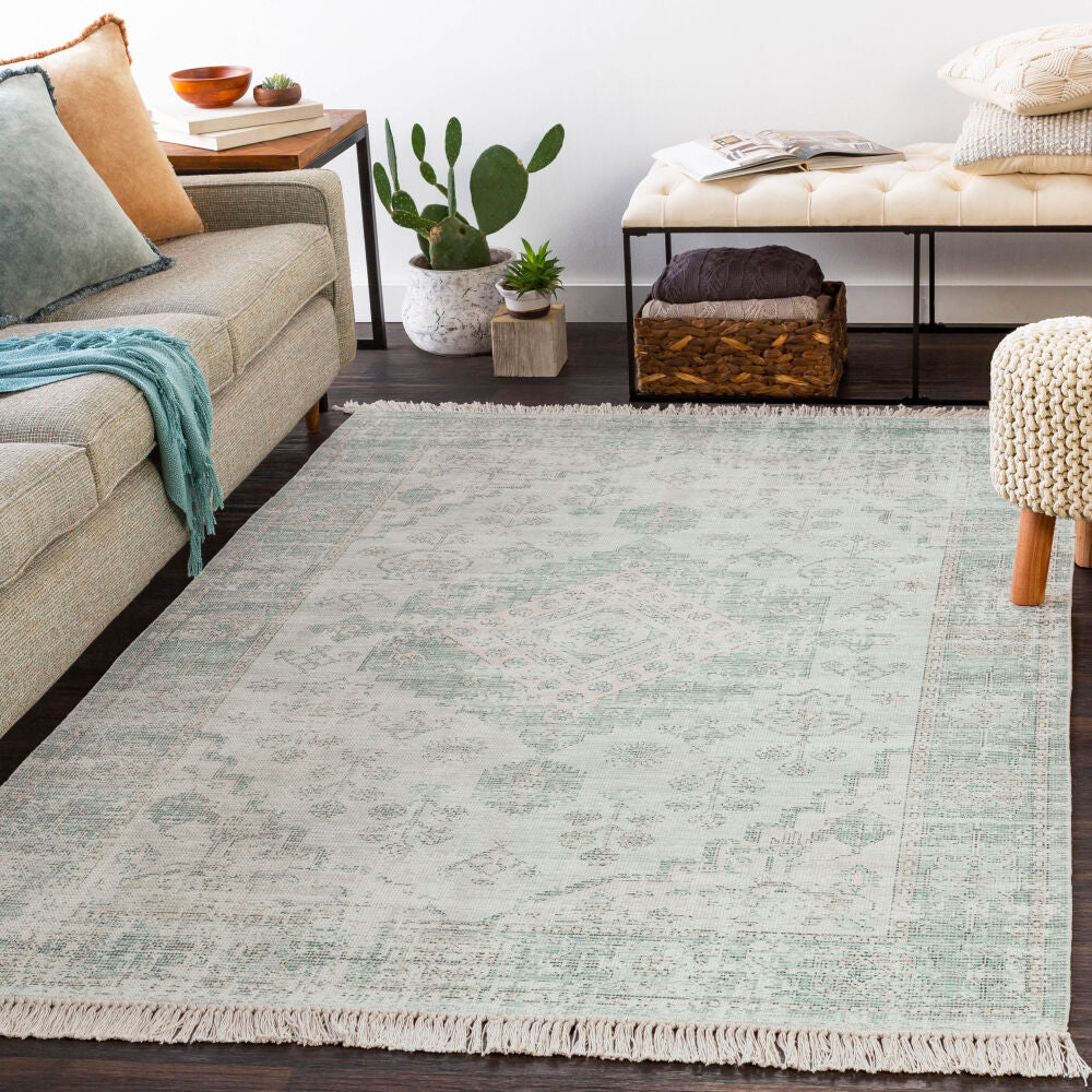 Zainab Dark Green/White Handmade Rug ZAI-2311 - roomscene