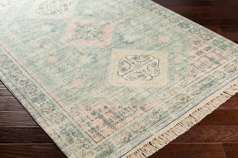 Zainab Dark Green/White Handmade Rug ZAI-2316 - corner