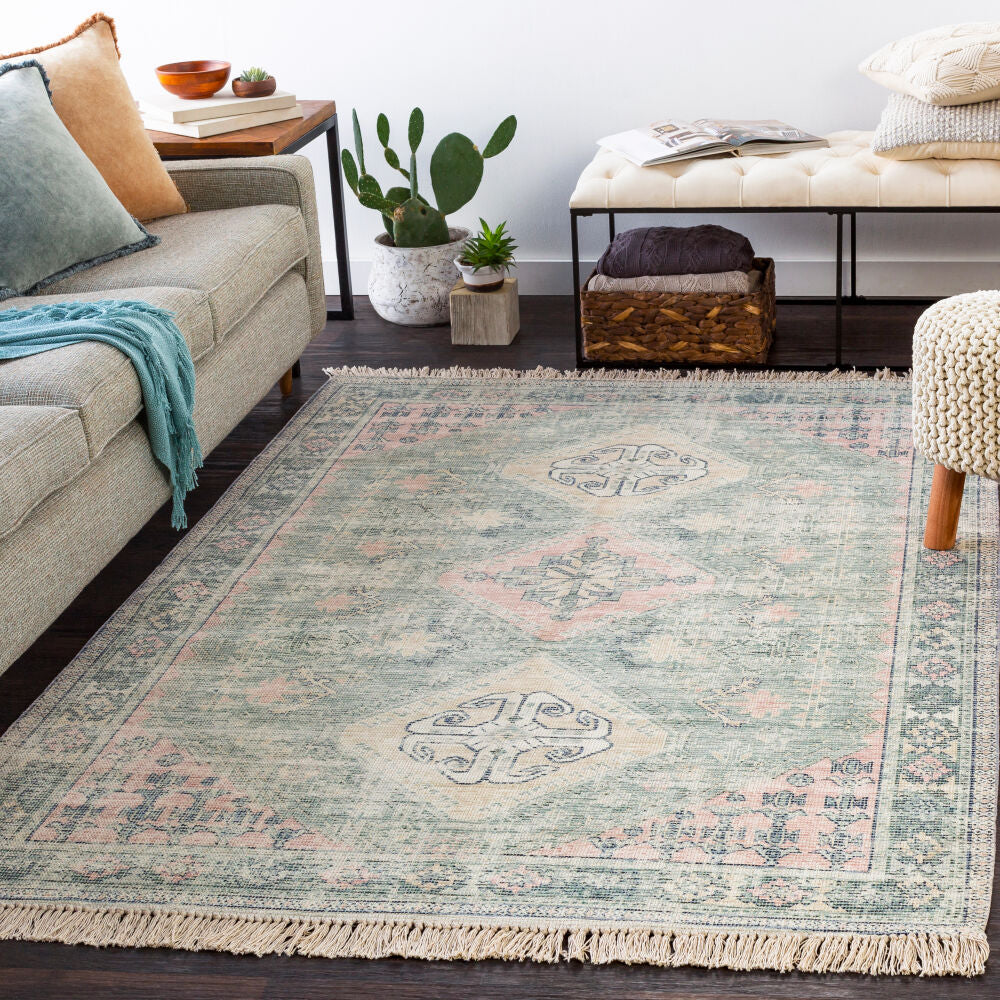 Zainab Dark Green/White Handmade Rug ZAI-2316 - roomscene