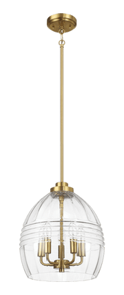 Zen Five Pendant Chain Hanging Light with Clear Glass - Satin Brass