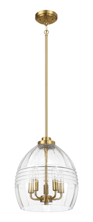Zen Five Pendant Chain Hanging Light with Clear Glass - Satin Brass - 13"