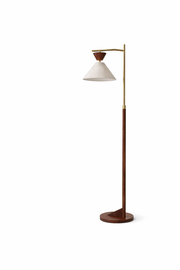 Zensa Floor Lamp | Mid-Century Brown Wood and Brushed Gold