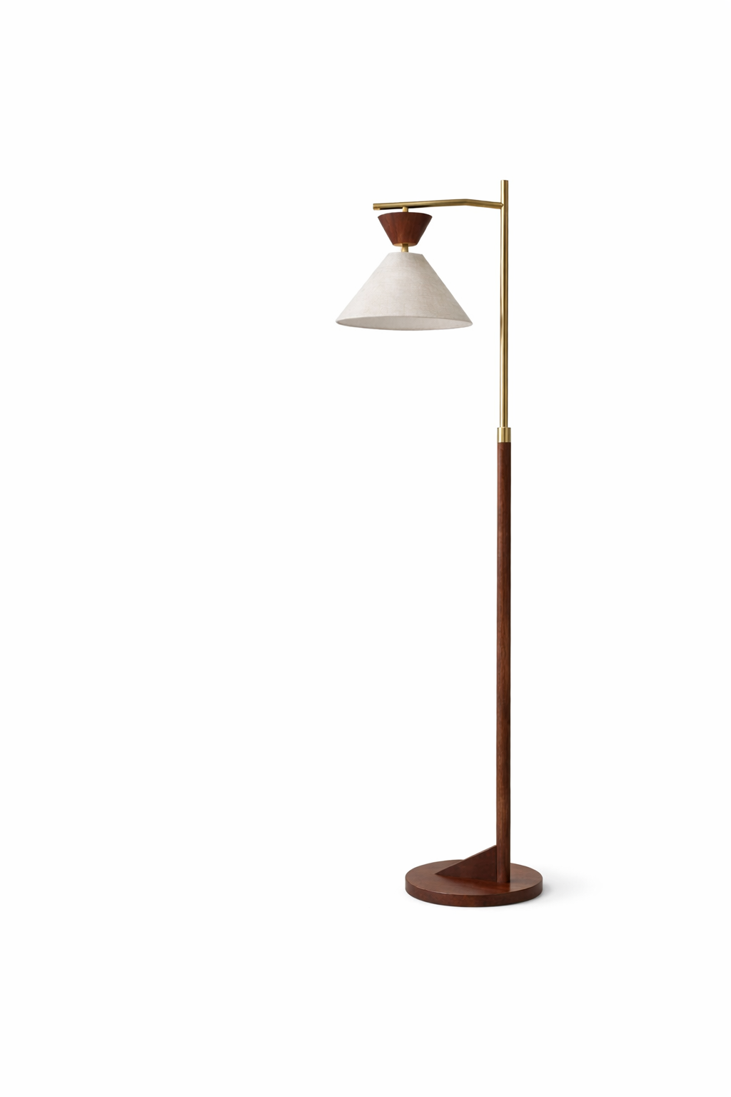 Zensa Floor Lamp | Mid-Century Brown Wood and Brushed Gold