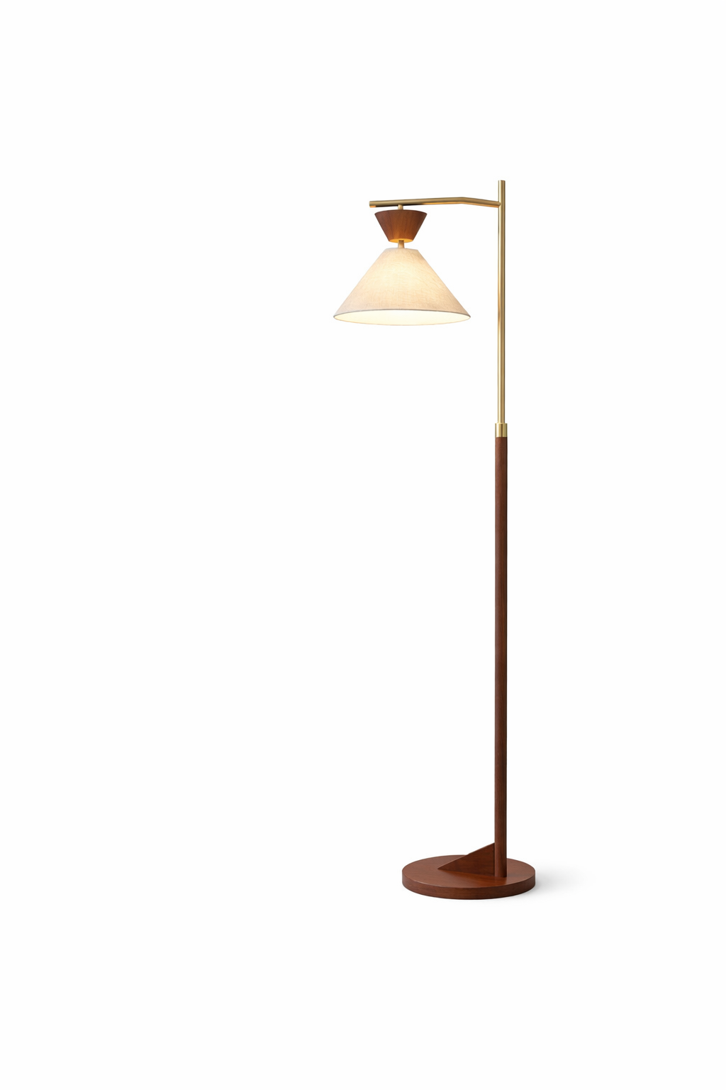 Zensa Floor Lamp | Mid-Century Brown Wood and Brushed Gold
