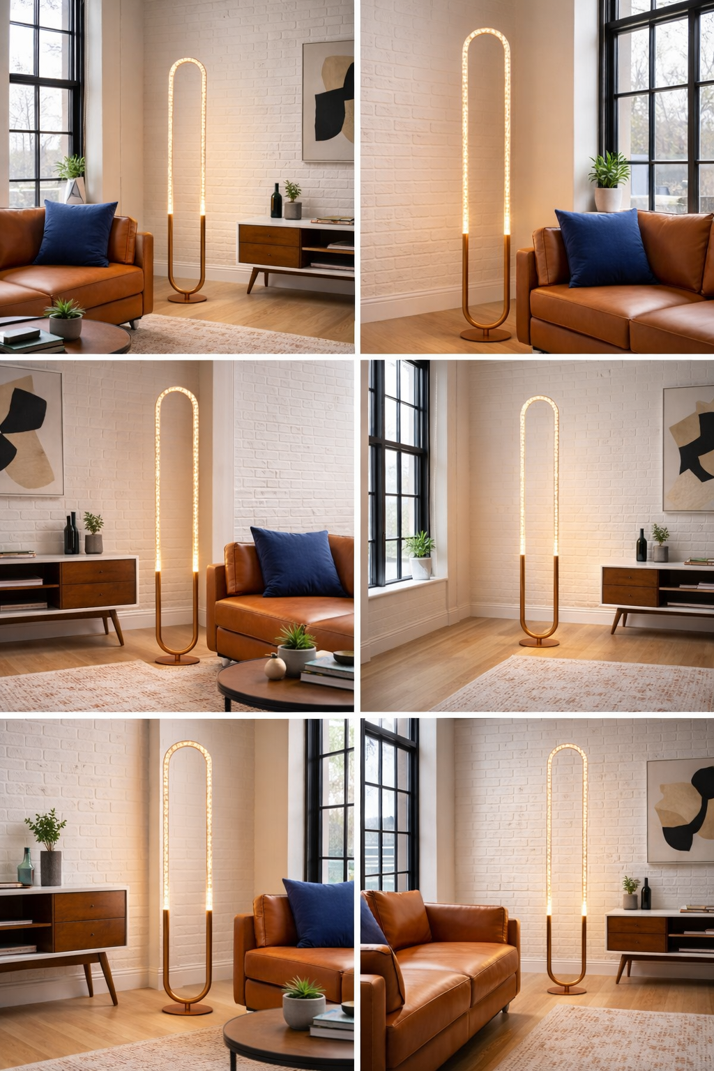 Zeon LED Floor Lamp | Coarse Gold and Integrated Loop Design