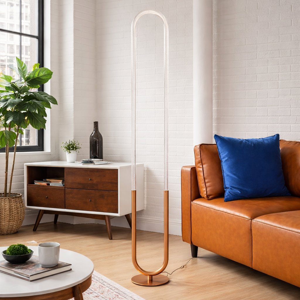 Zeon LED Floor Lamp | Coarse Gold and Integrated Loop Design