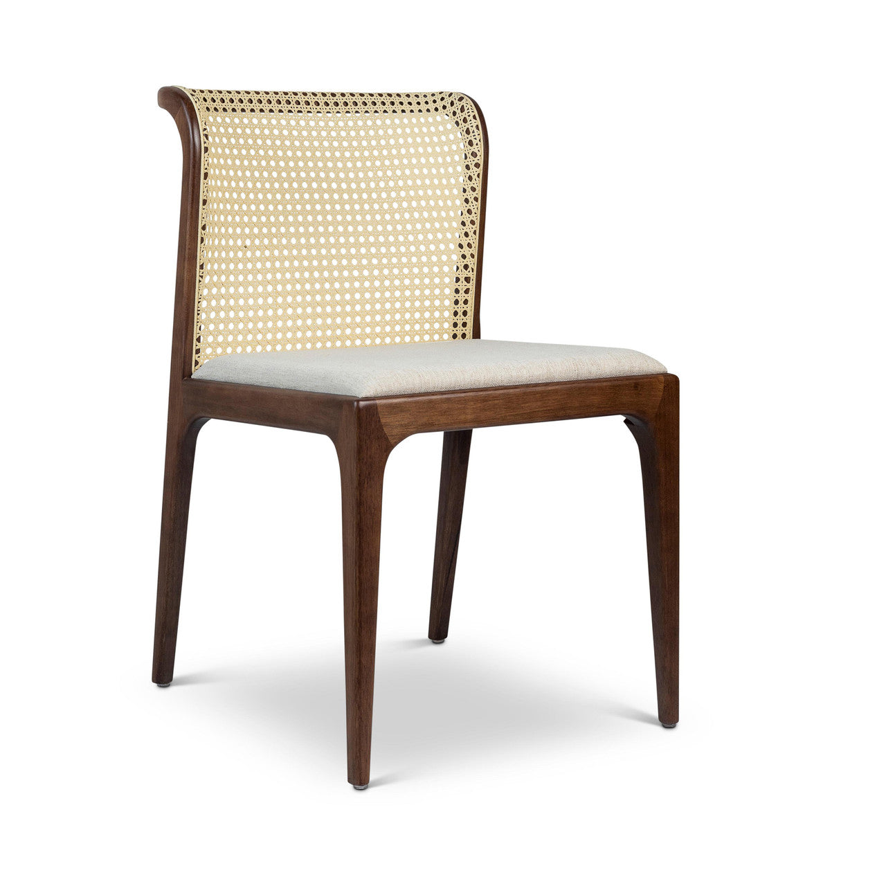Modern Brazilian - Eloa - Cane Side Chair - Medley Ivory Seat - Nogal Frame - Natural Cane Webbing