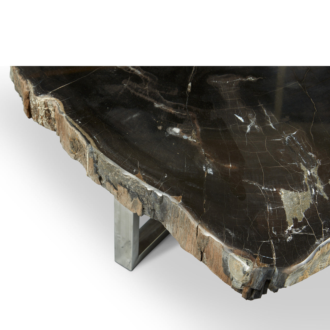 Relique - Eliza Coffee Table - Polished Stainless Steel Base - Natural Dark Top