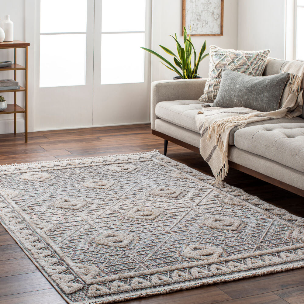 Zaragoza Charcoal/Light Slate Machine Woven Rug - roomscene