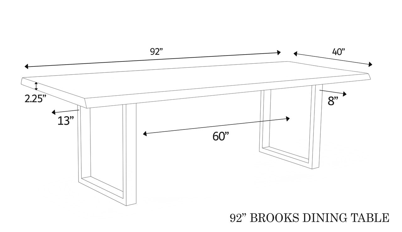 Brooks - Dining Table - U Base - 40" x 92" - Ebonized Top - Brass Base