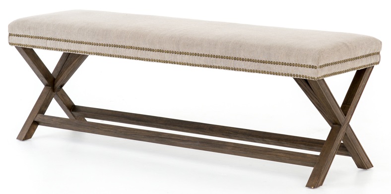 French Modern Upholstered X-Base Bench